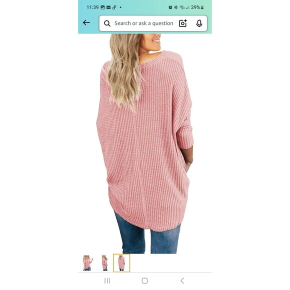 IWOLLENCE Women's Waffle Knit Tunic Top Henley Oversized Dolman High Low Pink S - Picture 7 of 9